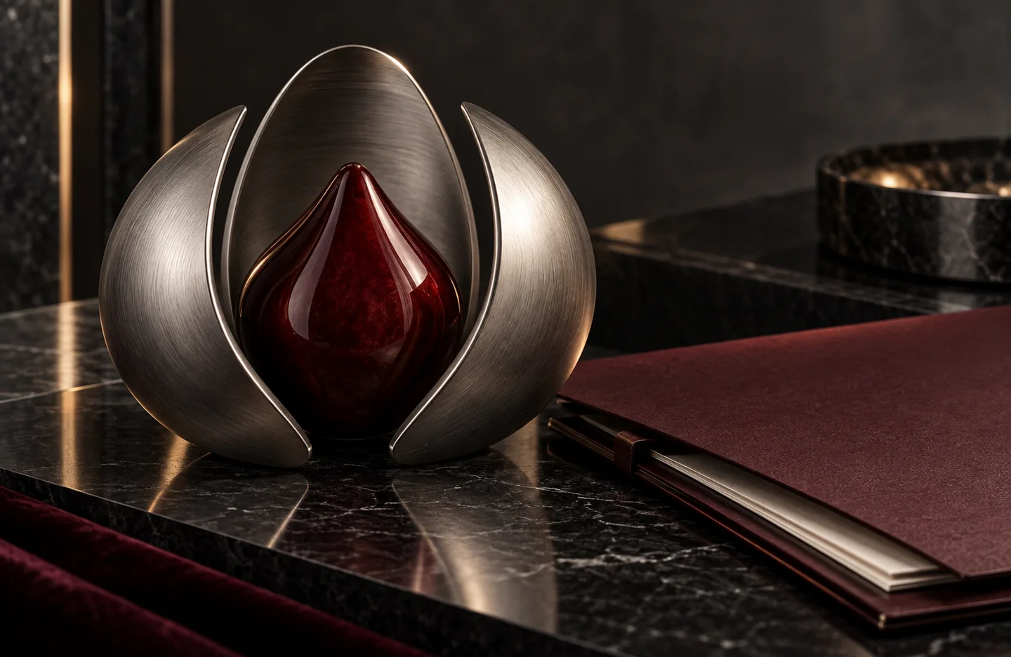 Child-protection case management — conceptual artwork in graphite, silver and burgundy.