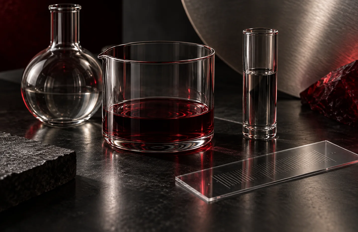 Diabetes risk modelling research — conceptual artwork in graphite, silver and burgundy.