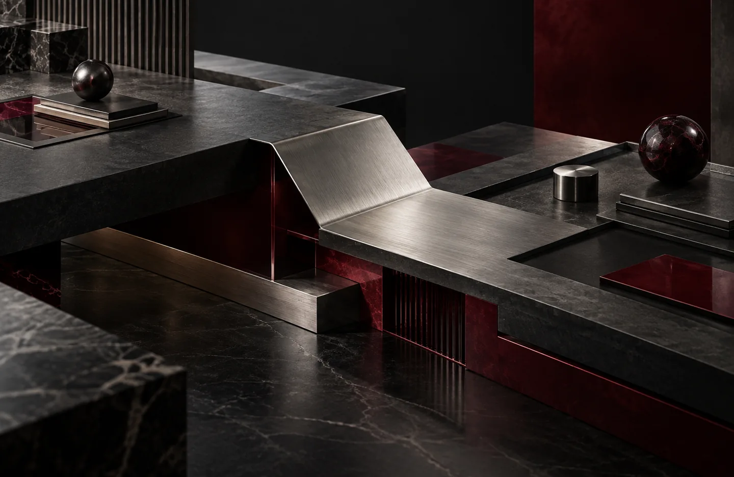 KP SPEED process reform — conceptual artwork in graphite, silver and burgundy.